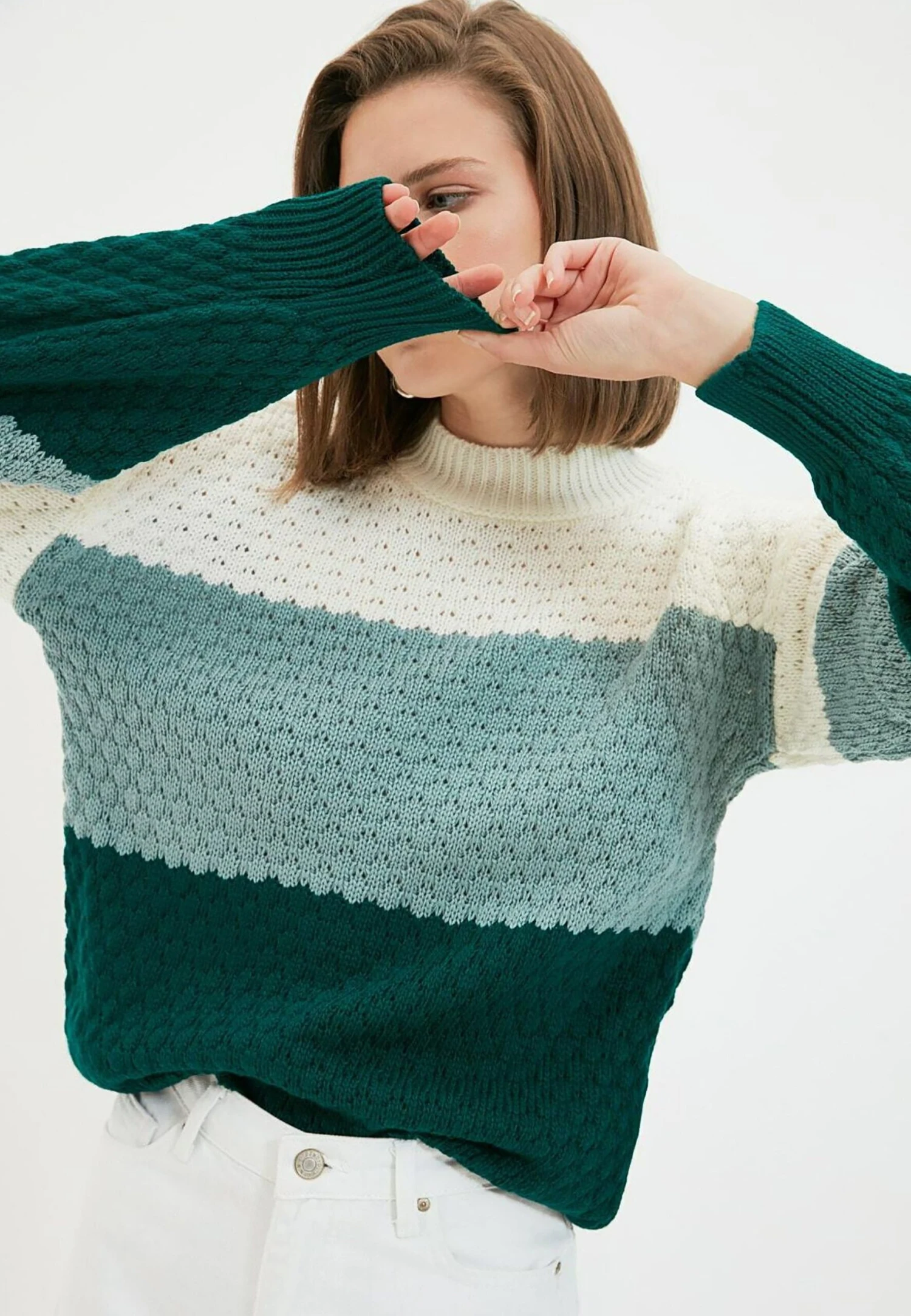 Trendyol Jersey De Punto - Green/Light Green/Off White - Imagen 4