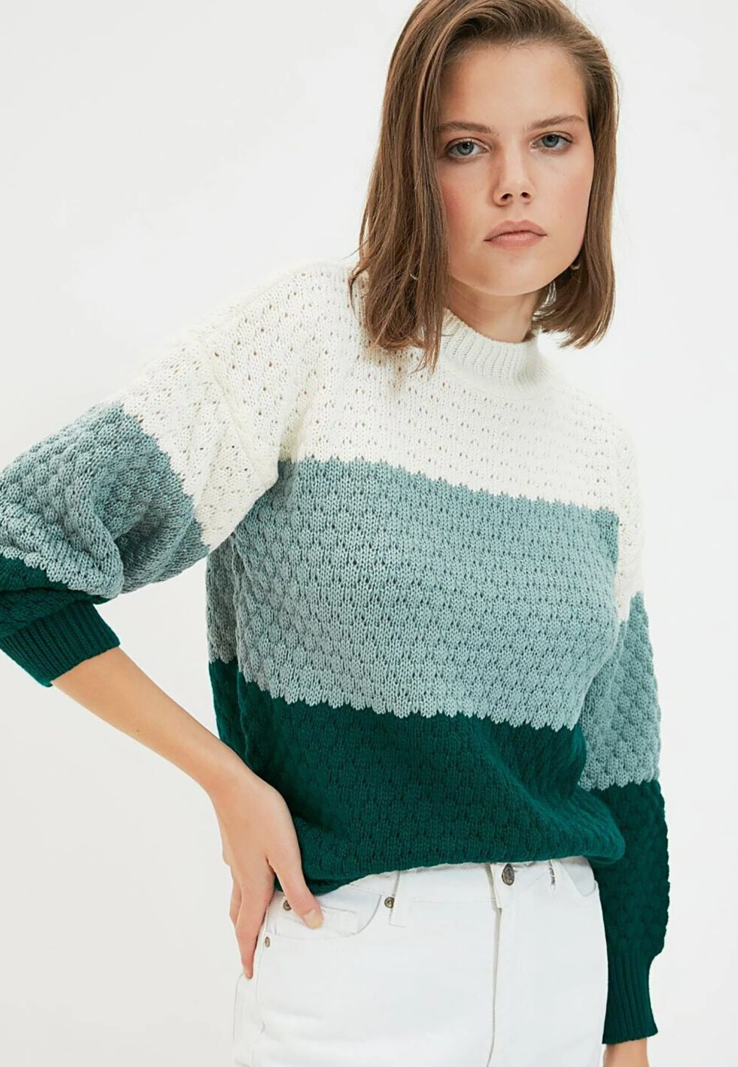 Trendyol Jersey De Punto - Green/Light Green/Off White - Imagen 5