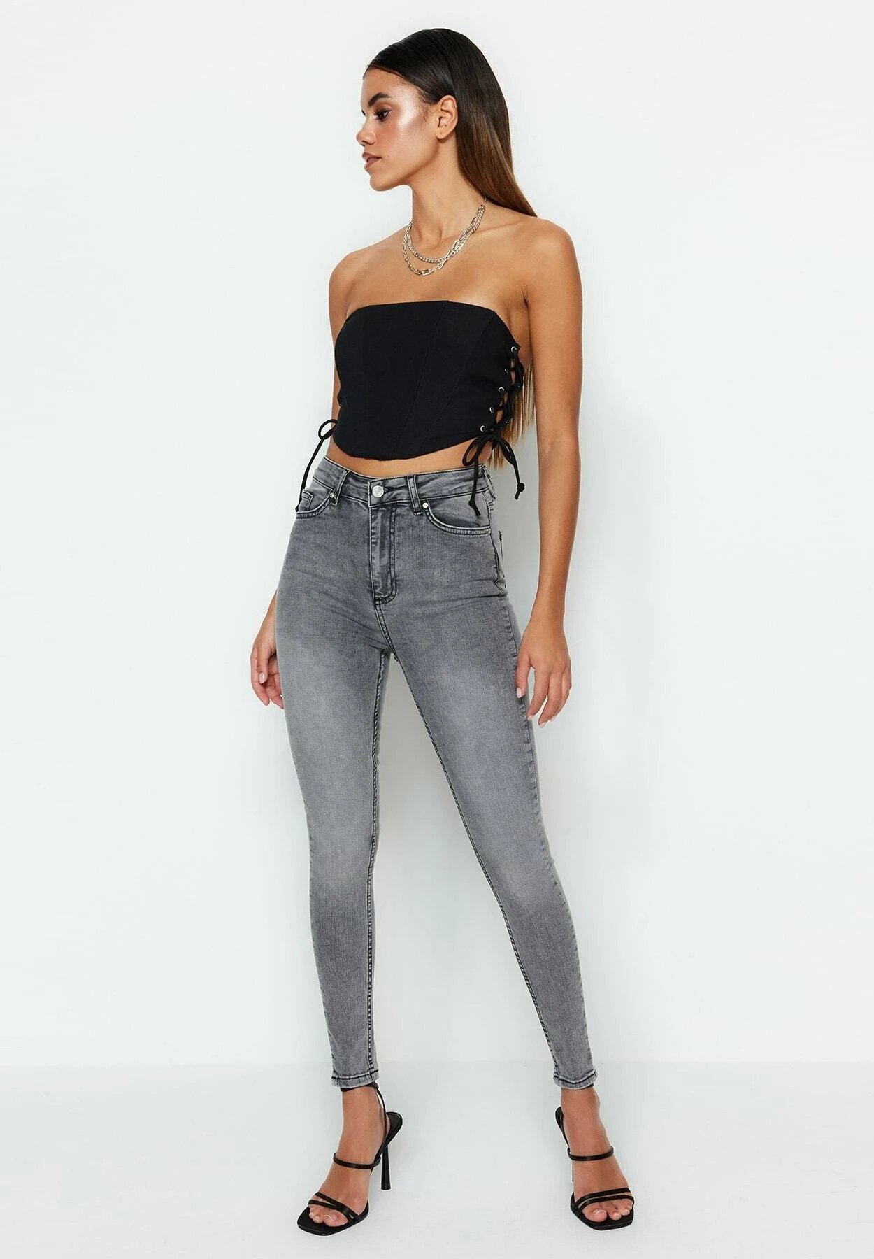 Trendyol Décontracté Et Confort - Vaqueros Pitillo - Grey - Imagen 2