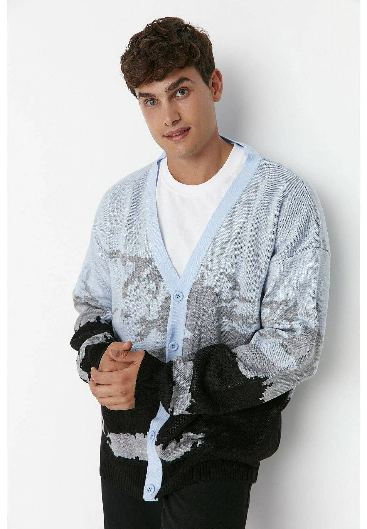 Trendyol Chaqueta De Punto - Light Blue/Black/Light Grey - Imagen 4