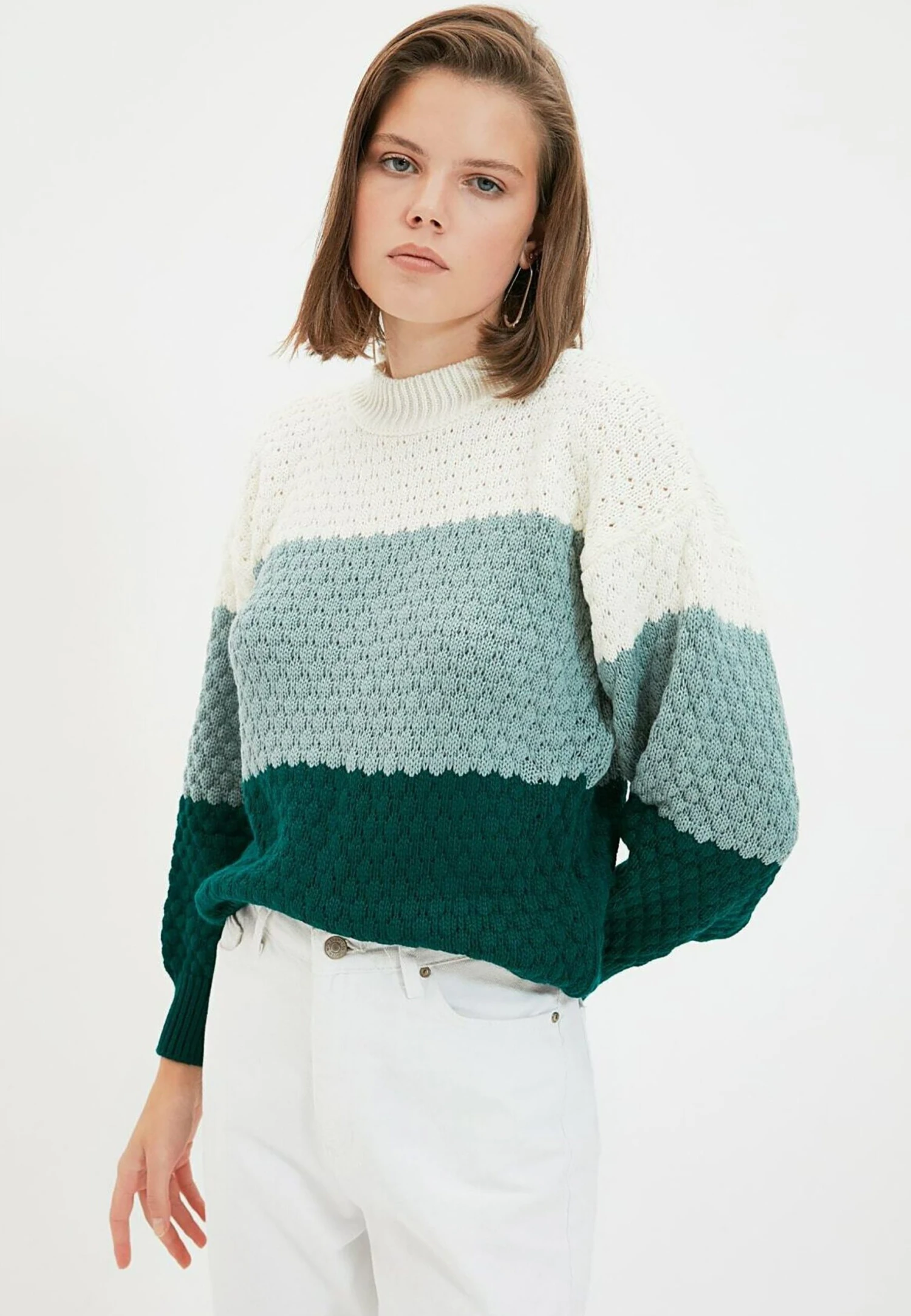 Trendyol Jersey De Punto - Green/Light Green/Off White