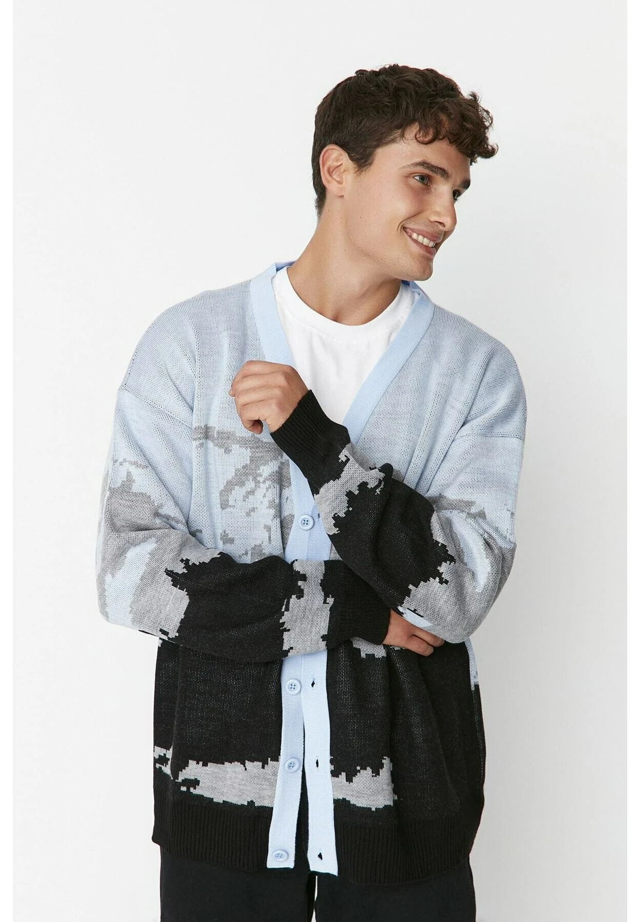 Trendyol Chaqueta De Punto - Light Blue/Black/Light Grey - Imagen 3