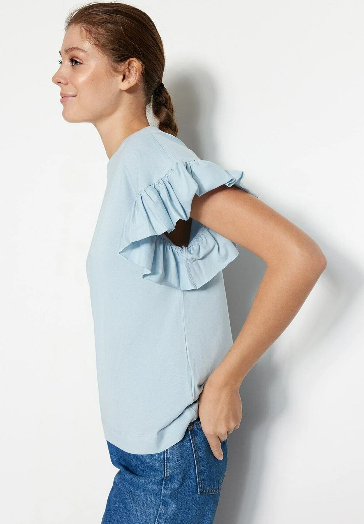 Trendyol Gewoontjes - Camiseta Básica - Light Blue - Imagen 4