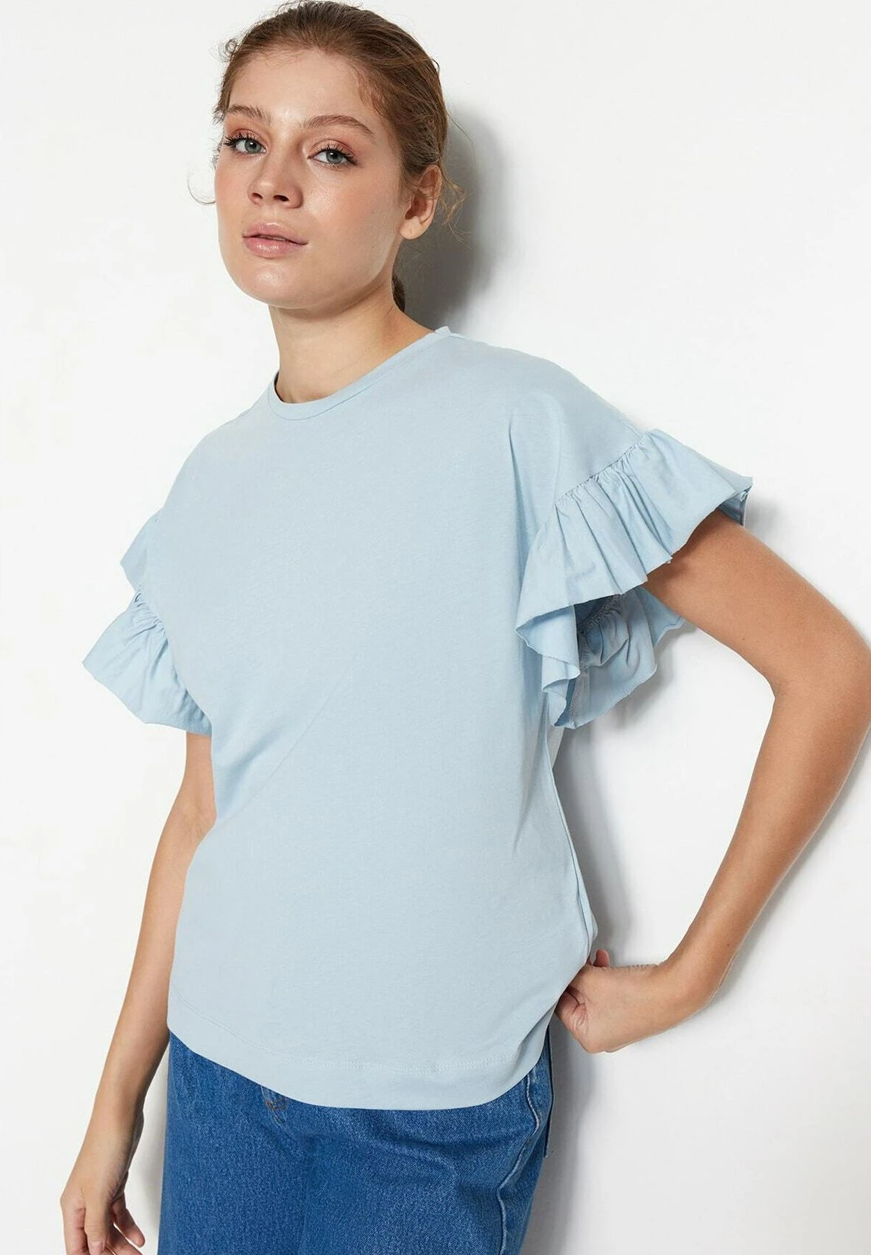 Trendyol Gewoontjes - Camiseta Básica - Light Blue - Imagen 3